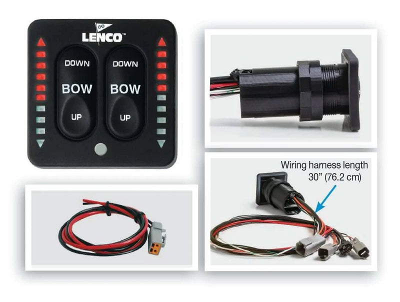 Lenco LED Up/Down Switch Limited Depth Mounting panel with wiring harness and connections.