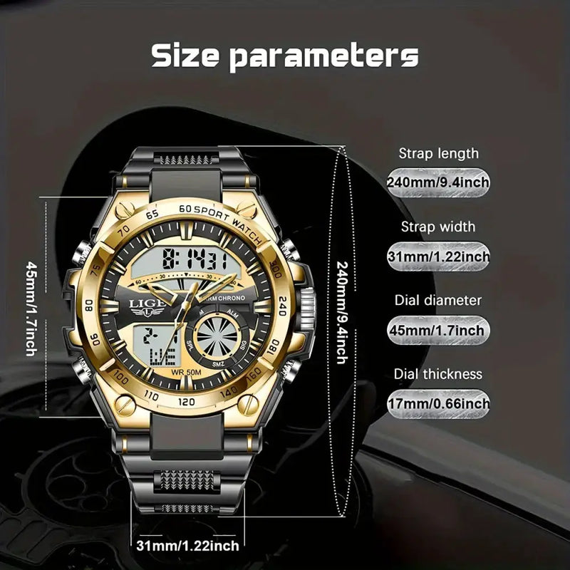 LIGE Men's Digital Sports Watch – LED Display, Quartz Movement, Stopwatch (4 designs available) by Habicare