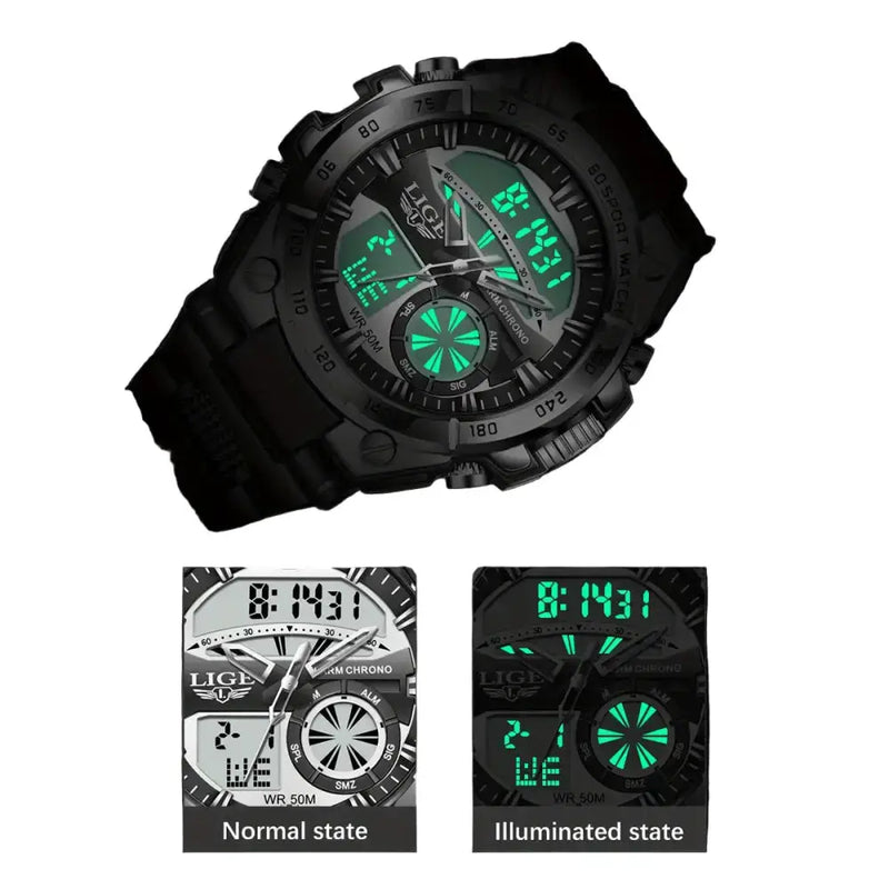 LIGE Men's Digital Sports Watch – LED Display, Quartz Movement, Stopwatch (4 designs available) by Habicare
