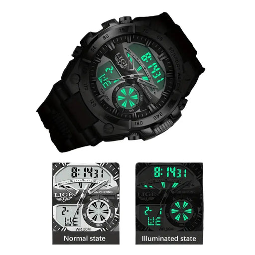 LIGE Men's Digital Sports Watch – LED Display, Quartz Movement, Stopwatch (4 designs available) by Habicare