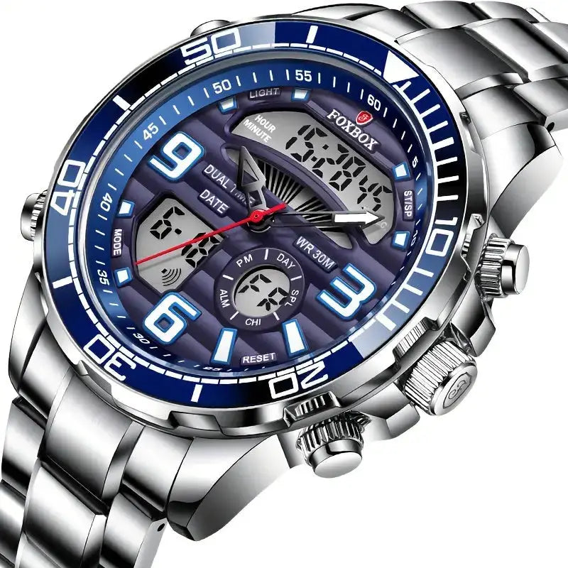 LIGE Men's Dual Display Watch – Stainless Steel Quartz (6 models available) by Habicare