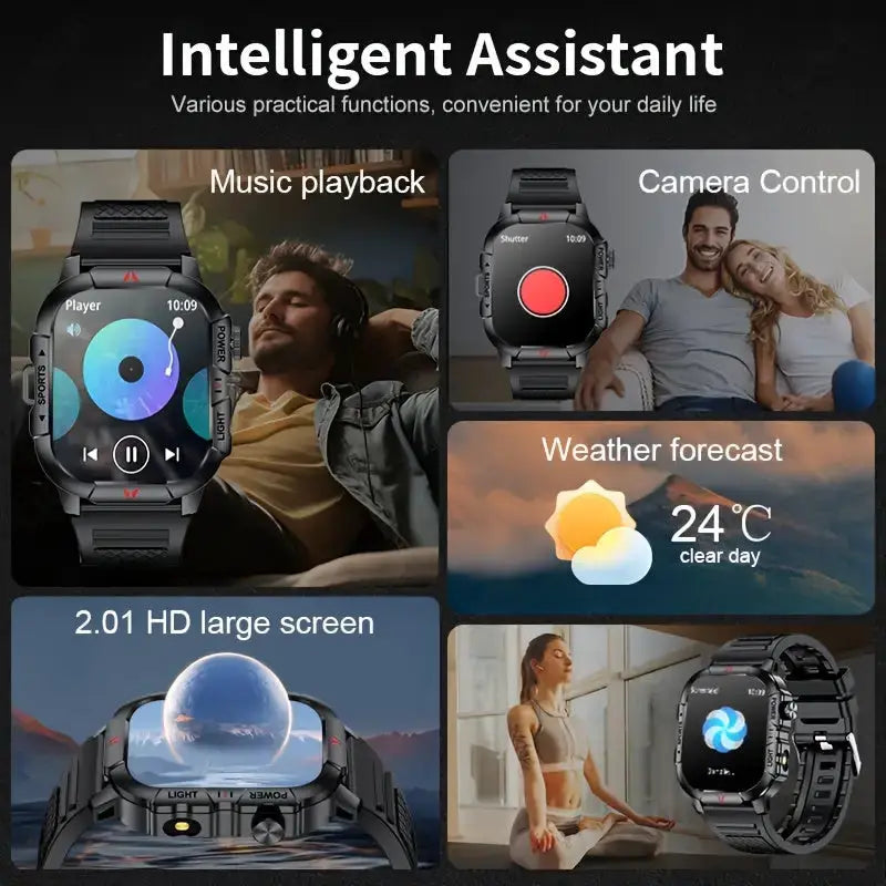 LIGE Men's Smartwatch – 2.01" Large Screen with Flashlight, Weather Alerts by Habicare