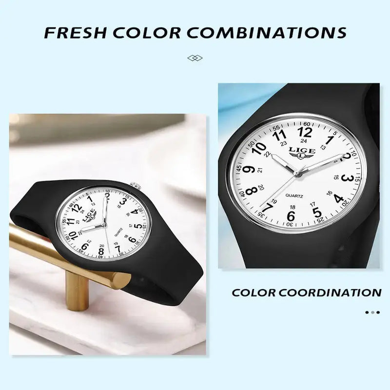 LIGE Minimalist Silicone Quartz Watch – Unisex Design (Available in Multiple Colour Combinations) by Habicare