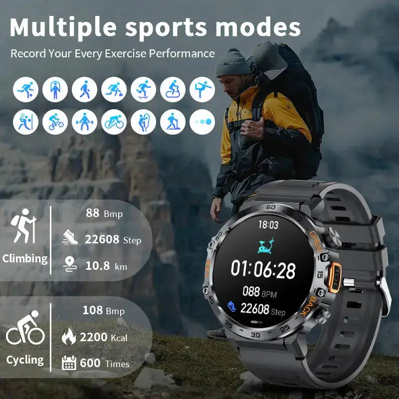 LIGE Outdoor Smartwatch – HD Screen, LED Flashlight, 290mAh Battery (6 types available) by Habicare