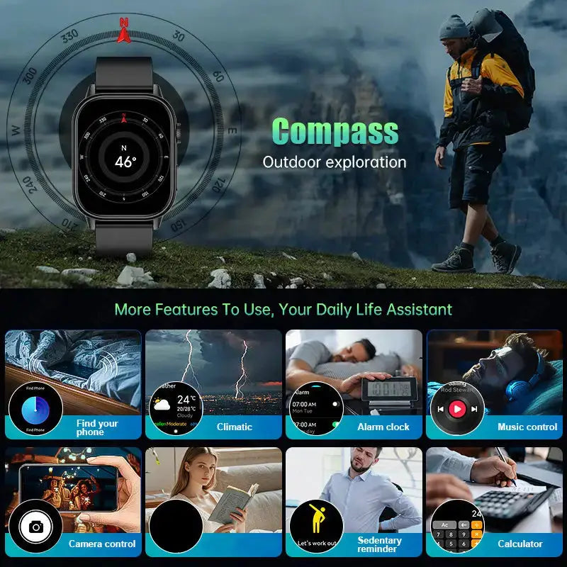 LIGE Outdoor Smartwatch – Large Screen with Compass & Music (10 different styles available) by Habicare