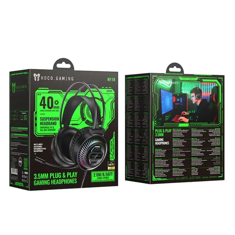 techplus Lightweight Wired Gaming Headset with 40mm Drivers, Mic & LED (W118) TechPlus W118 Wired Gaming Headset With 40mm Drivers
