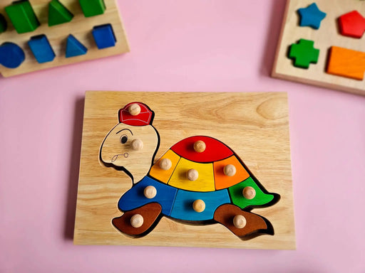 Curious Moonbeam Puzzle Wooden Turtle Knob Puzzle - QToys | Wooden Toy NZ Wooden Turtle Knob Puzzle - QToys | Wooden Toy NZ