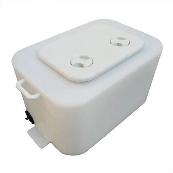 Live Bait Tank inc hatch 55 litre showing transom mount features and access hatch.