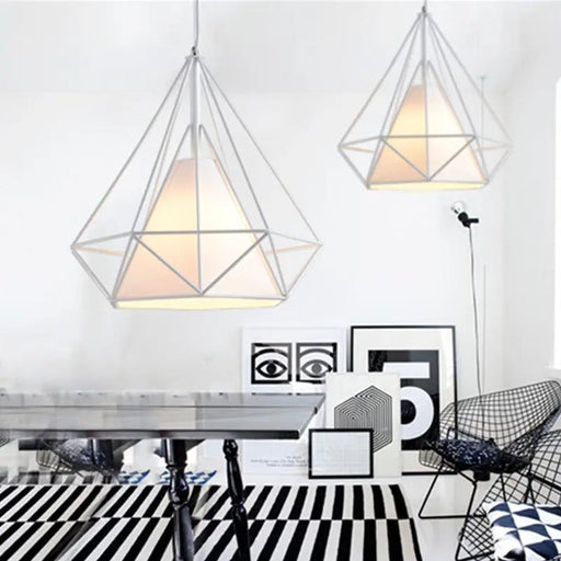 38CM Pendant Hanging Light Lampshade Metal Diamond White by salelink.co.nz