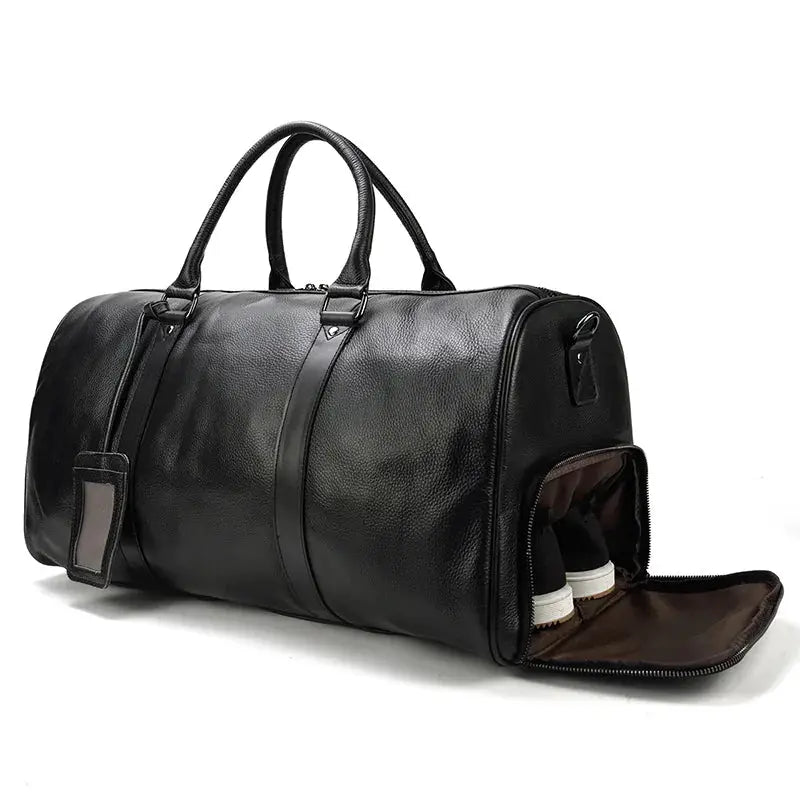 Leather Business Travel Bag - Premium Duffel with Multiple Compartments | Black & Bronze by Mead's Supply & Equipment Outfitters limited
