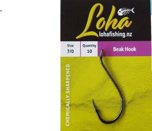 Loha Beak Hook 8/0 10pk displayed with packaging information for precision fishing.