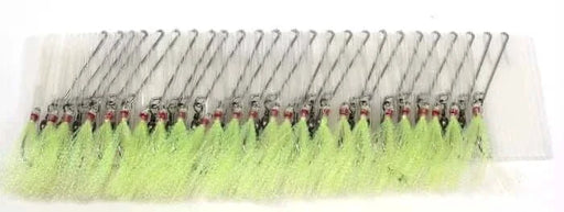 Longline Traces 25 Hooks 18R Chartruese Tubed arranged neatly with green-tipped hooks ready for fishing.