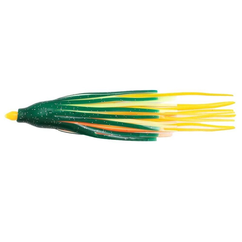 Longline Tuna Lure Triple Skirt 7.5" Mexican Qty 3 in vibrant green and yellow colours for fishing.