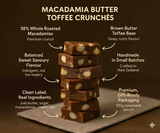 Lowrey Foods NOUGAT Lowrey Macadamia Butter Toffee Crunché 120g | NZ Gift Lowrey Macadamia Butter Toffee Crunché 120g | NZ Gift