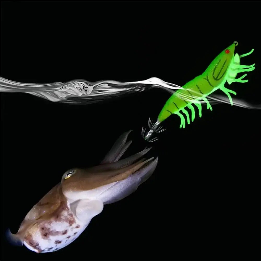 China China 8Pcs/bag Luminous 20g Squid Fishing lure Shrimp Jigs Wood lure 3D Eyes Octopus lures Cuttlefish Artificial bait jigging hook