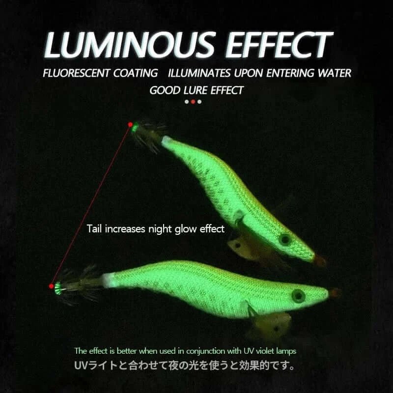 China China 10Pcs/Lot Luminous Squid Jig Hook Bait Shrimp Octopus Cuttlefish Lure Sinker Shrimp 2.5# 3.0# 3.5# Fishing Lures Lead Sinker