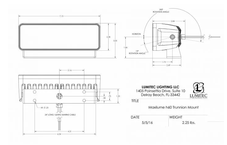 Lumitec Marine Lighting Maxillume H60 Trunnion Mount Led Flood Light (Blk) - White