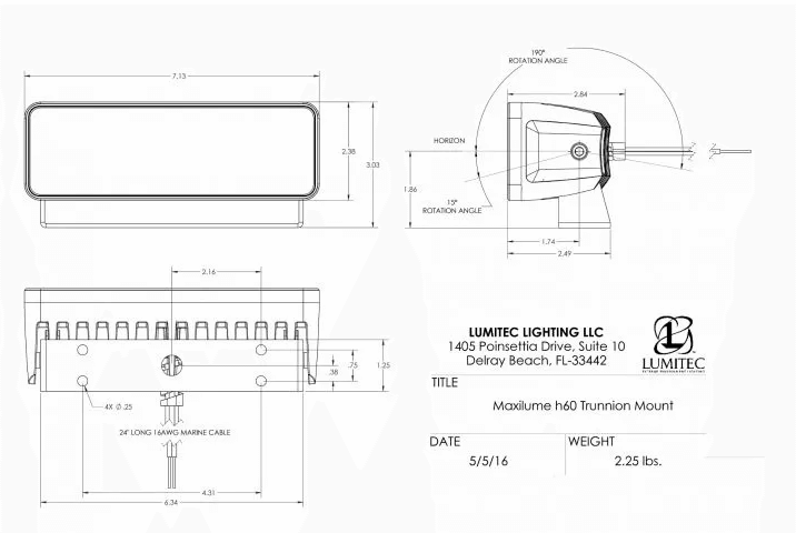 Lumitec Marine Lighting Maxillume H60 Trunnion Mount Led Flood Light - White