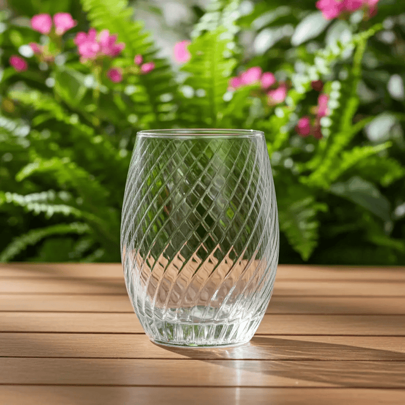 Frankly Cotton Clear Diagonal Textured Toughened Glass Tumbler 330ml by Nest & Stem Homewares