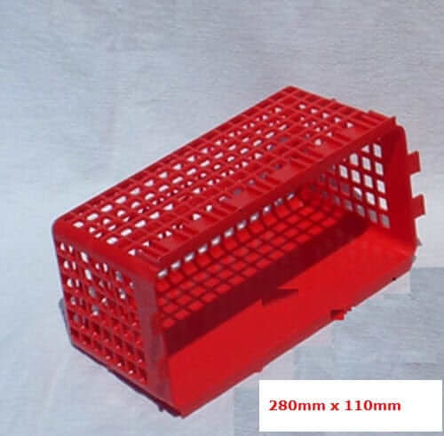 Craypot Bait Basket - Macca Basket Red, commercial crayfish bait holder, L280mm x W110mm.