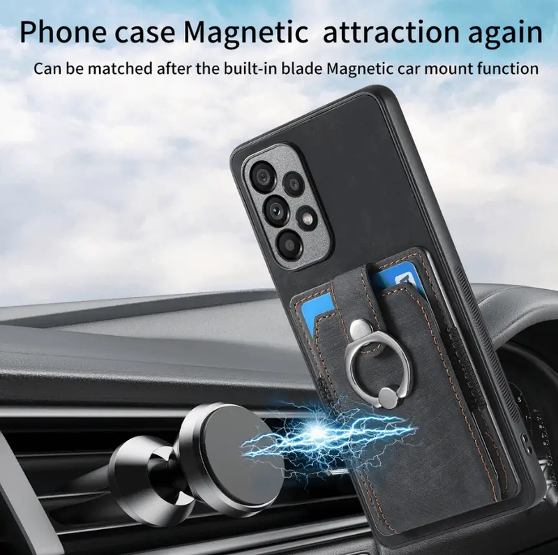 Magnetic Card Holder with Ring – Black by techplus