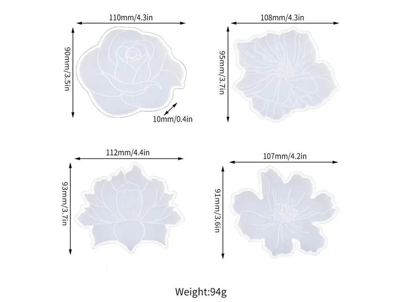 Coaster Moulds - Flowers (4pcs pack) by Resin Art NZ