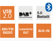 Marine audio source unit Hertz Audio - HMR 20 features including USB 2.0, Bluetooth 5.0, AM/FM radio, subwoofer out, AUX-IN.