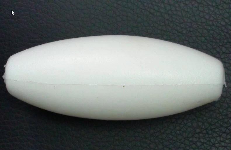 04 EVA WH 50gms Floatation Fishing Net Float shown on a dark background, highlighting its white color and smooth design.