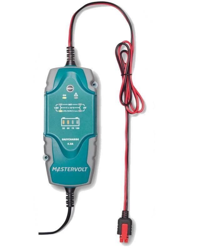 Mastervolt Multi-Stage 4.3A Battery Charger with connection leads for portable charging.