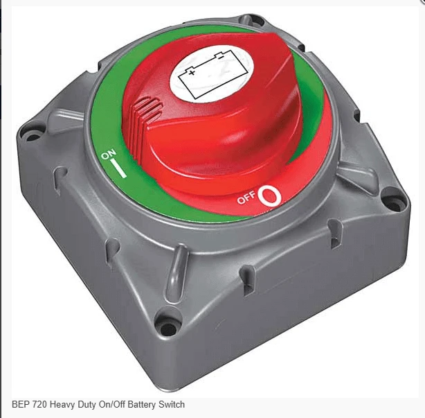 BEP 720 Heavy Duty On/Off Battery Switch displaying the on/off knob for easy battery management.