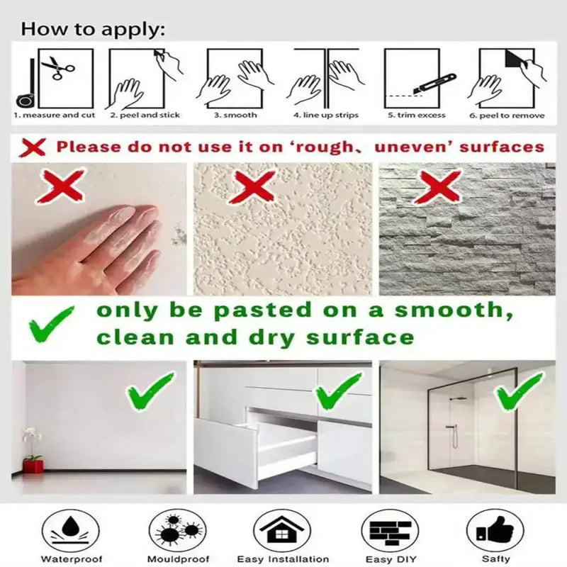 Matte Peel & Stick Waterproof Wallpaper (4 colours & 4 sizes available) by Habicare