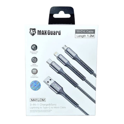 9eight5 Accessories Maxguard 1.2m 3 in 1 cable M41LCM MaxGuard 1.2m 3 In 1 USB C Lightning Micro USB Cable