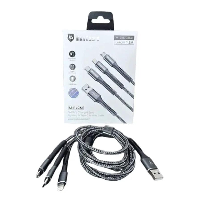 9eight5 Accessories Maxguard 1.2m 3 in 1 cable M41LCM MaxGuard 1.2m 3 In 1 USB C Lightning Micro USB Cable