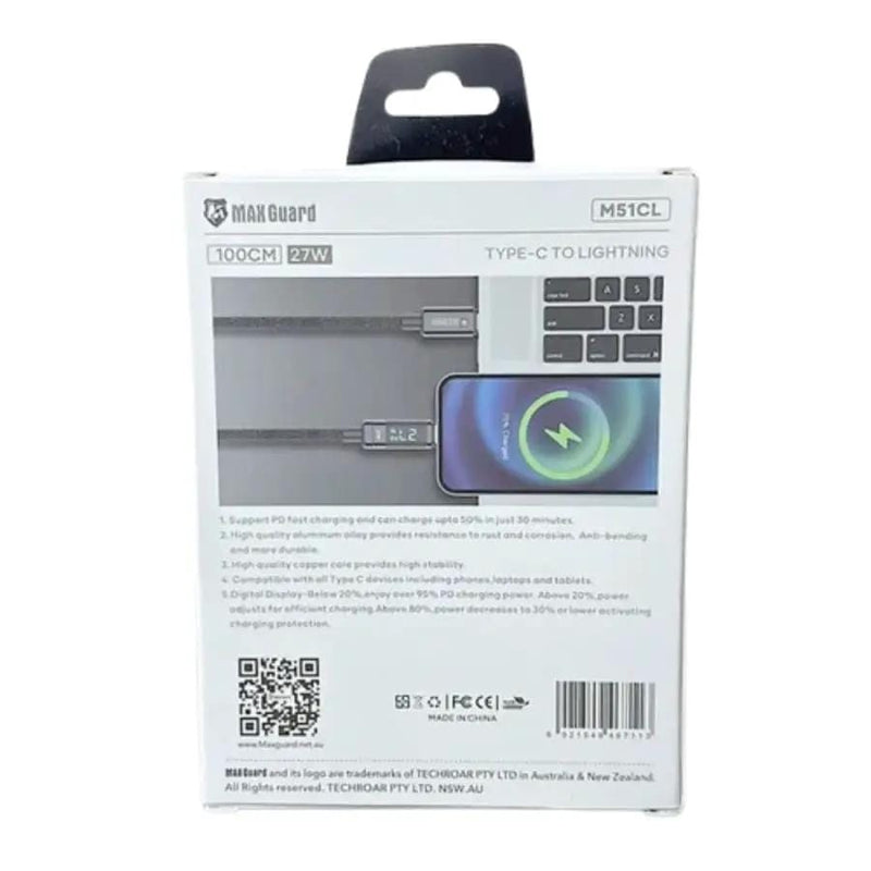 9eight5 Accessories Maxguard 1m 27W Type-C to Lightning Cable M51CL MaxGuard 1m 27W Type C To Lightning Cable M51CL