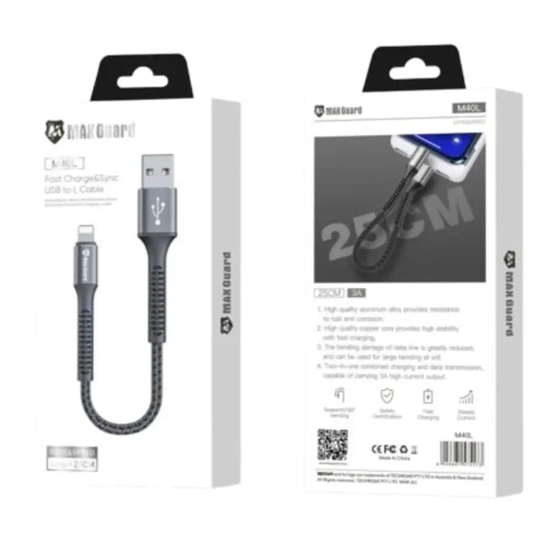 9eight5 Accessories Maxguard 25cm USB-A to Lightning cable M40L MaxGuard 25cm USB A to Lightning Cable Fast Charge