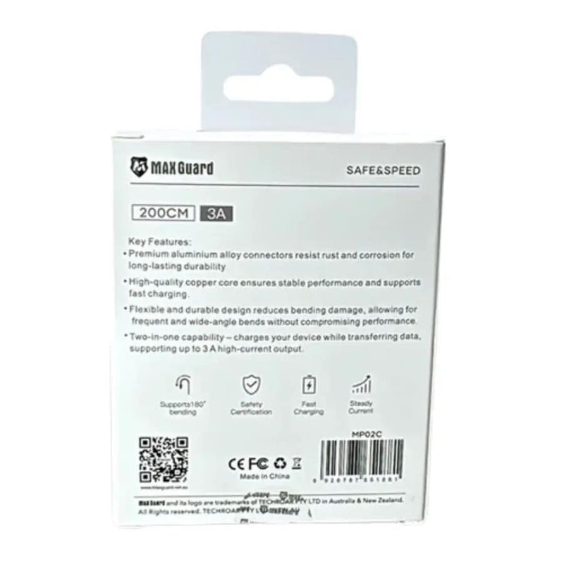 9eight5 Accessories Maxguard 2m USB-A to C Cable MP02C MaxGuard 2m USB A to USB C Cable MP02C Fast Charge