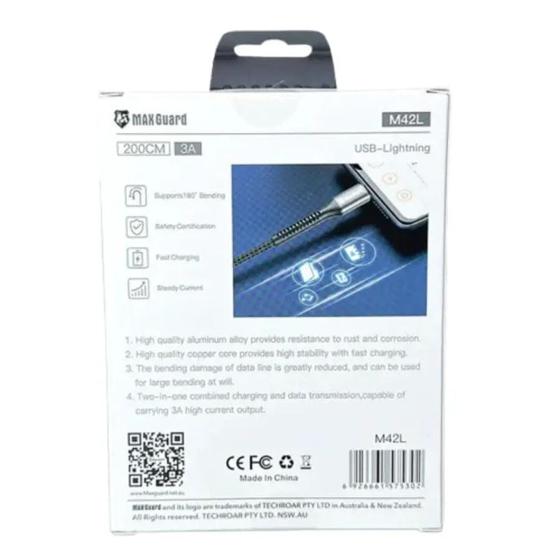 9eight5 Accessories Maxguard 2m USB-A to Lightning cable M42L MaxGuard 2 Meter USB A To Lightning Braided Cable M42L
