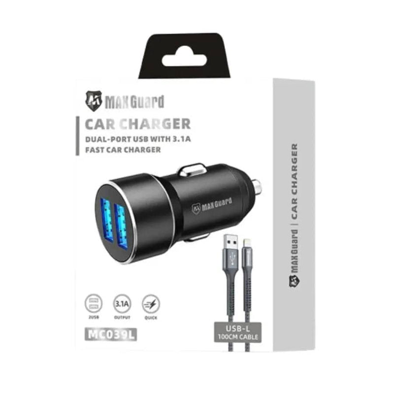9eight5 Accessories Maxguard 3.1A 2 USB car charger with USB-A to Lightning combo MC039L Maxguard 3.1A 2 USB car charger with USB-A to Lightning combo MC039L