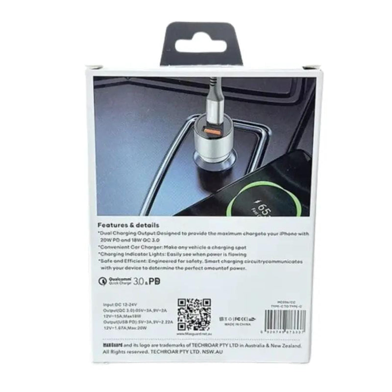9eight5 Accessories Maxguard 38W USB A+C car charger with Type-C to C combo MC036CC Maxguard 38W USB A+C car charger with Type-C to C combo MC036CC