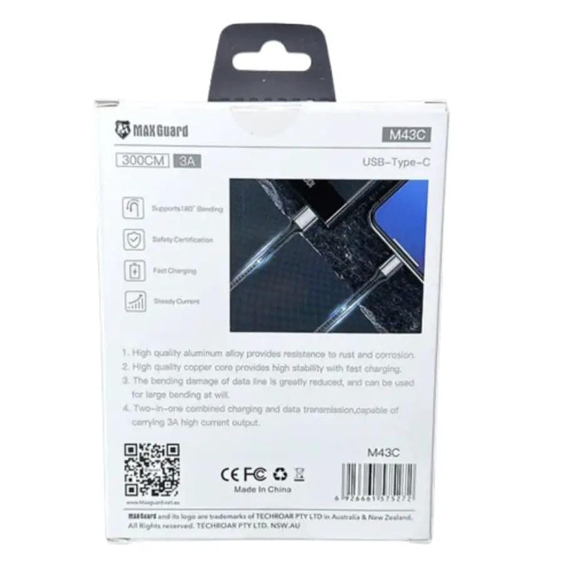 9eight5 Accessories Maxguard 3m Type-C cable M43C MaxGuard 3M Type C USB Cable M43C Fast Charge Data Sync
