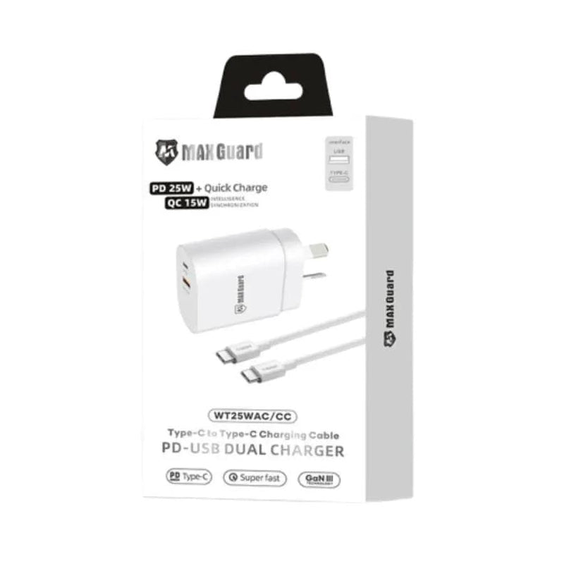 9eight5 Accessories Maxguard PD 25W wall charger with Type-C to C combo WT25WAC/CC Maxguard PD 25W wall charger with Type-C to C combo WT25WAC/CC