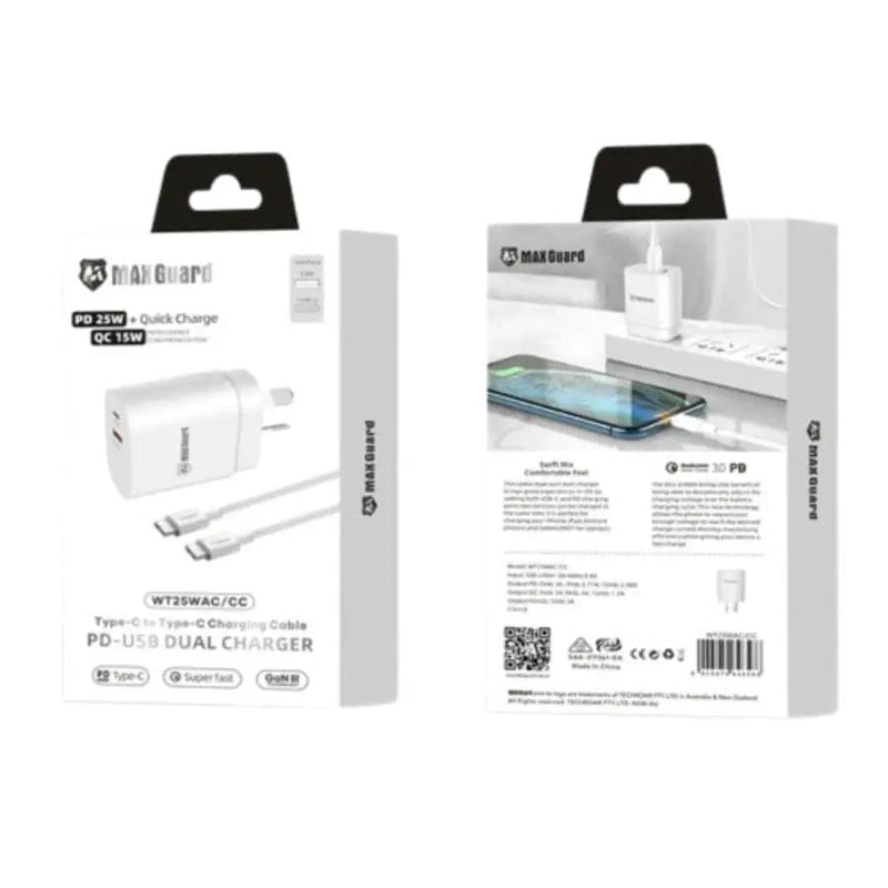 9eight5 Accessories Maxguard PD 25W wall charger with Type-C to C combo WT25WAC/CC Maxguard PD 25W wall charger with Type-C to C combo WT25WAC/CC