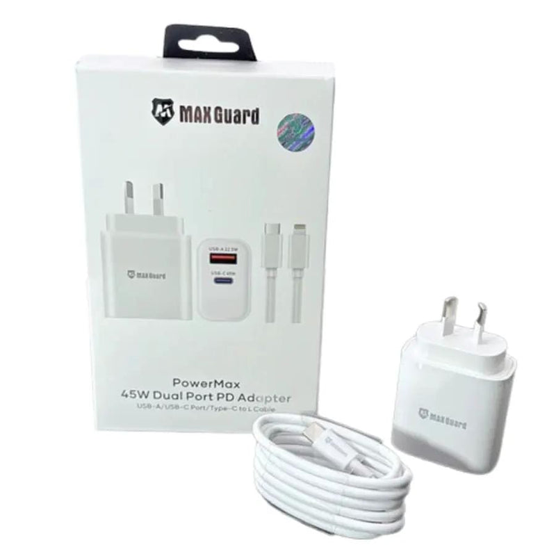 9eight5 Accessories Maxguard PD 45W wall charger with Type-C to Lightning combo 45PDLC Maxguard PD 45W wall charger with Type-C to Lightning combo 45PDLC