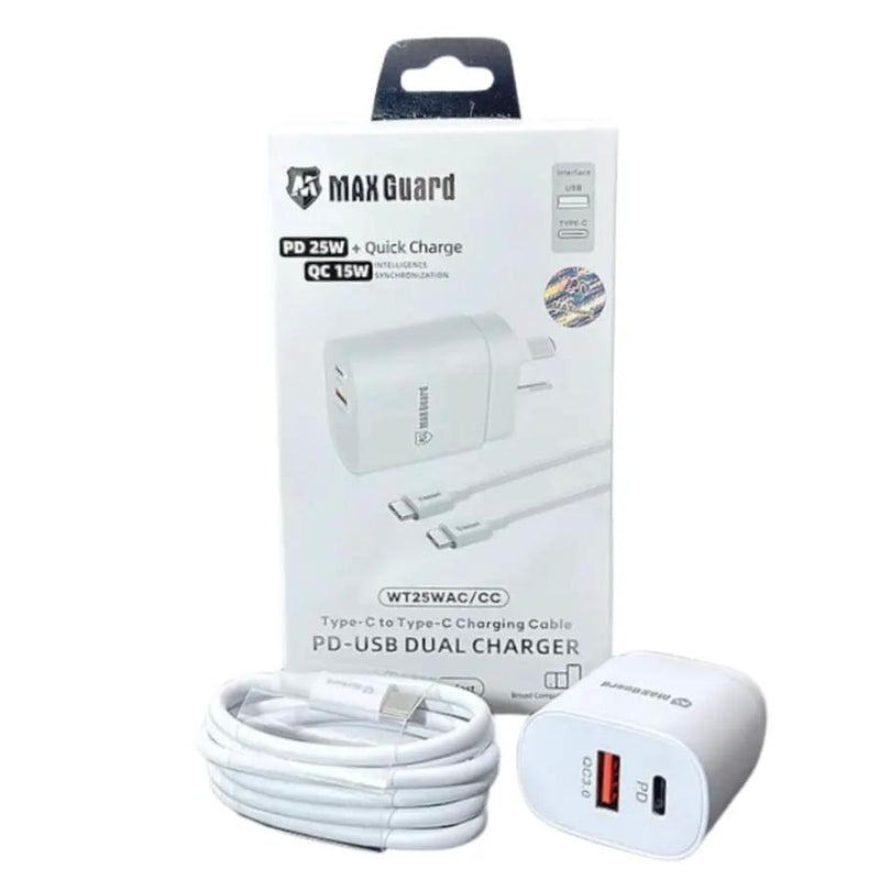 Maxguard Type C & USB Power Adapter Wall Plug (NZ / AUS), With Type C to Type C Cable by That Watch Shop