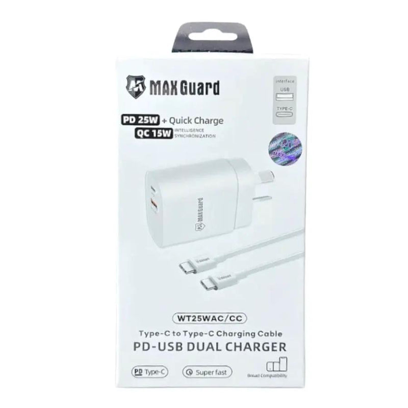 Maxguard Type C & USB Power Adapter Wall Plug (NZ / AUS), With Type C to Type C Cable by That Watch Shop