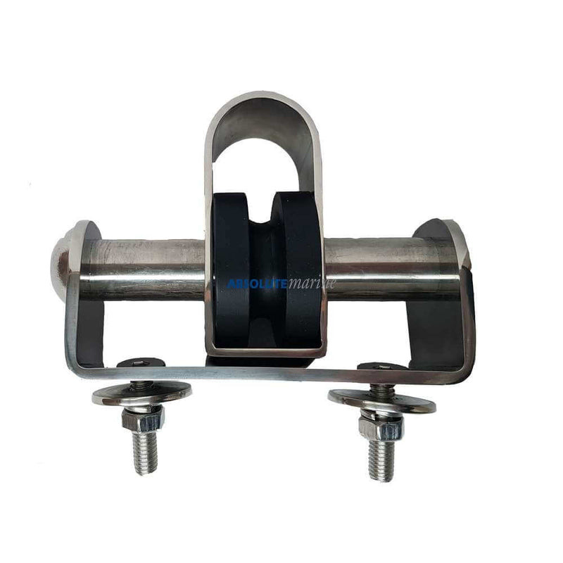 Drum Winch Guide Roller Large - Stainless steel roller with black rubber for smooth anchor recovery.