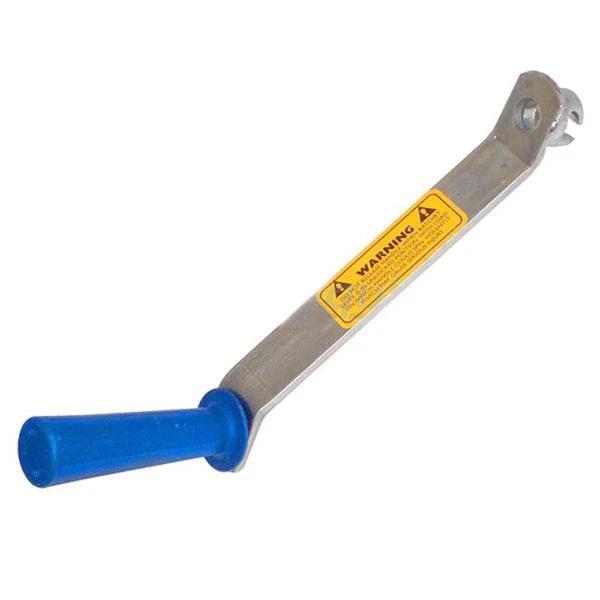 Replacement handle for trailer winches - spare winch handle with blue grip and warning label.