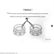 Maxwell HRC Chain Wheel Assembly - 7mm instructions for greasing clutch cone faces and bore before assembly.