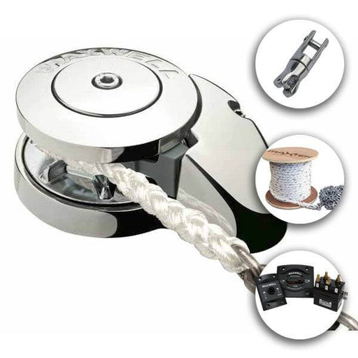 Maxwell RC8-8 anchoring package 1 with stainless steel anchor swivel and plaited rope.