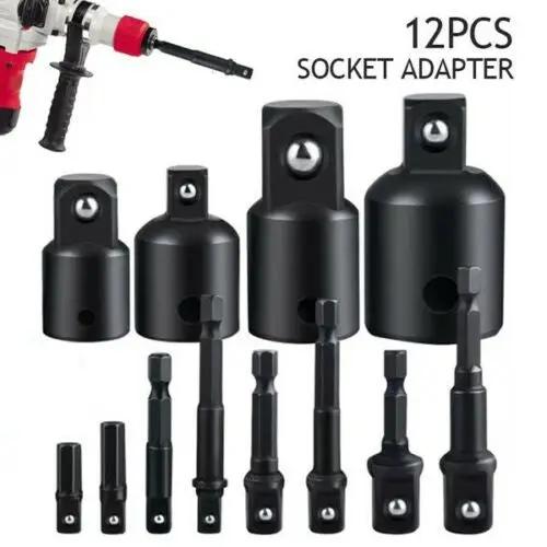 12Pc Drill Socket Adapter Set Impact Nut Driver Hex Extension Bit 1/4" 3/8" 1/2" by salelink.co.nz